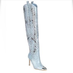 NEW 8M Gianni Bini “Katyanna” Thunder Blue Faux Croc Over-The-Knee Cowboy